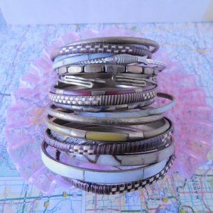 Boho mix of stacking bangles natural browns tan shell metal